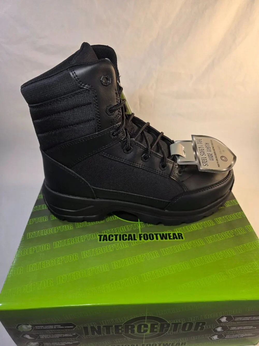 Interceptor Men's Black Leather Tactical Steel Toe Boots Force 2.0 Size 7.5 NWT